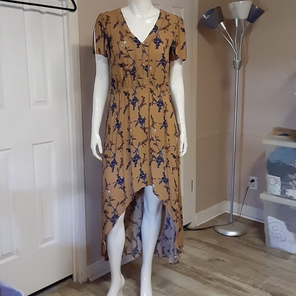 Maurices Dresses & Skirts - Maurices Mustard/Gold High Low Floral Maxi